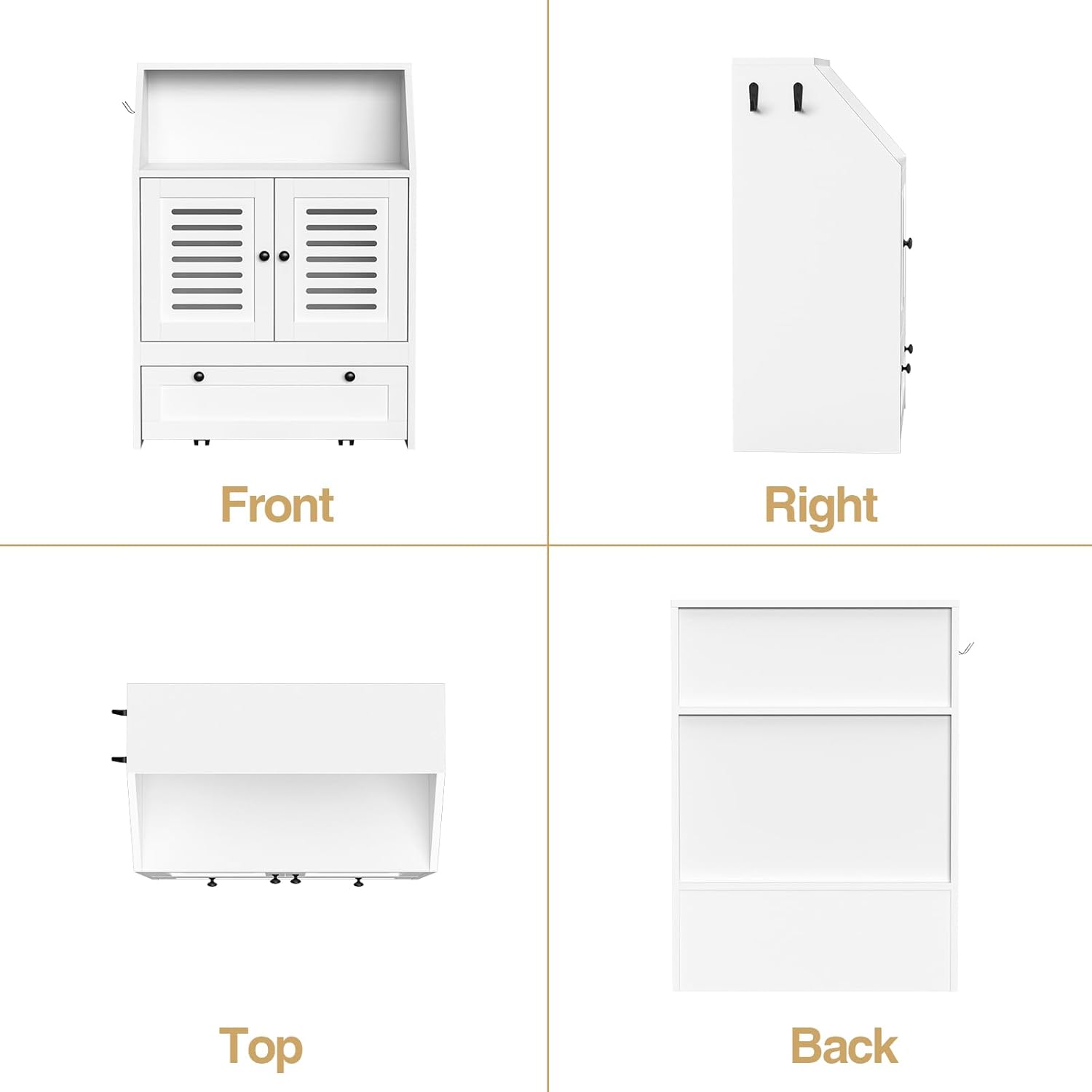 Mueble organizador negro para perros con platos de acero inoxidable sistema antivuelco y medidas de 60x35x80 cm.