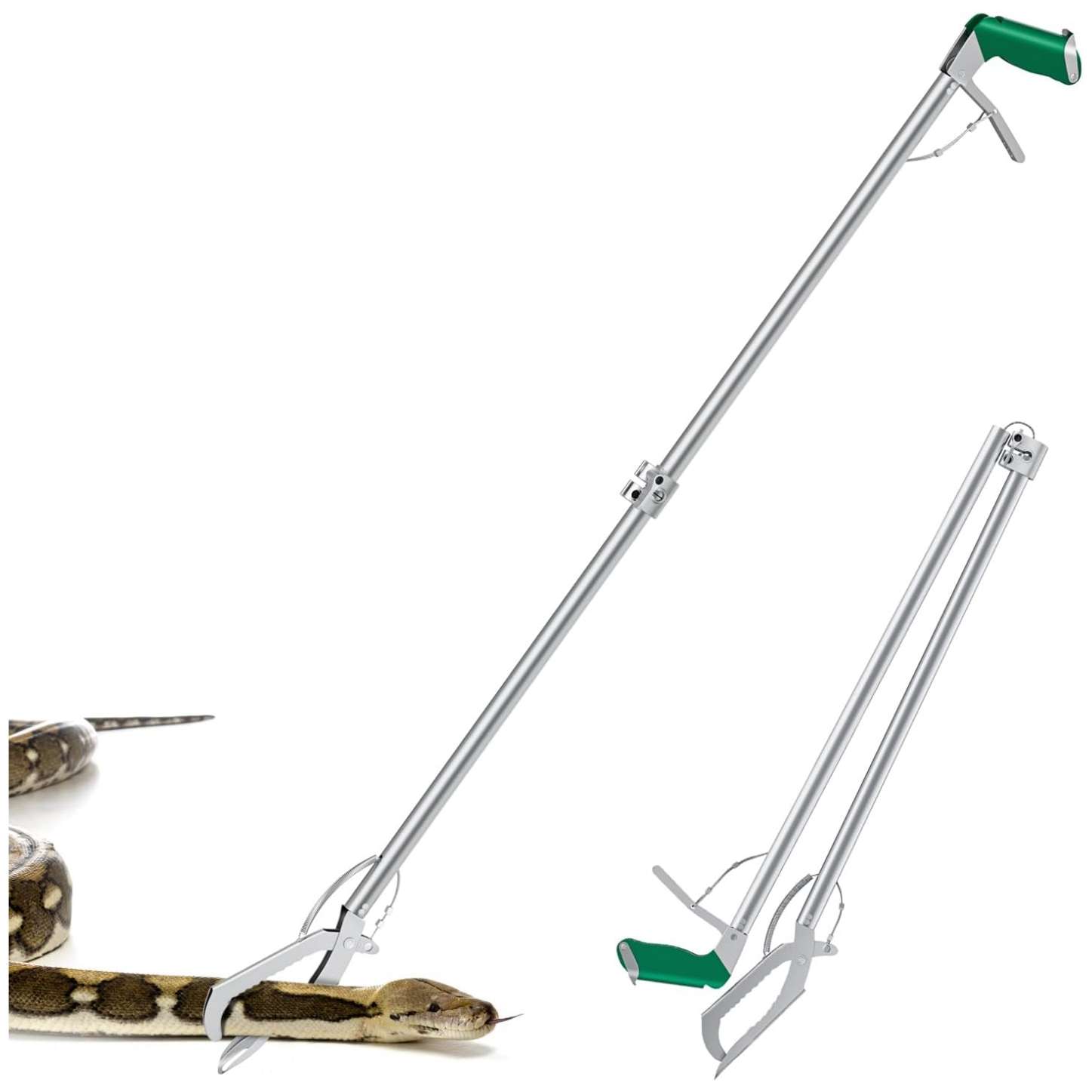Pinza atrapa serpientes y culebras profesional de 152 cm plegable de acero inoxidable. Herramienta de captura segura sin daño.