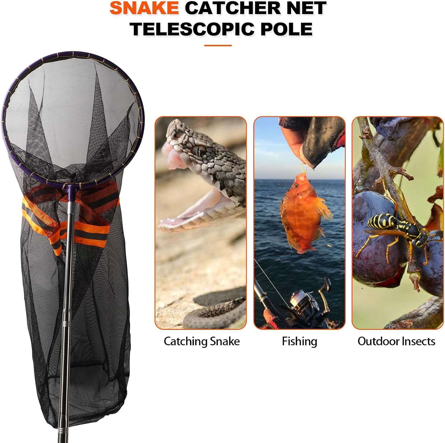 Red atrapa serpientes y culebras telescopica de 100 cm con cierre de seguridad y malla fina.