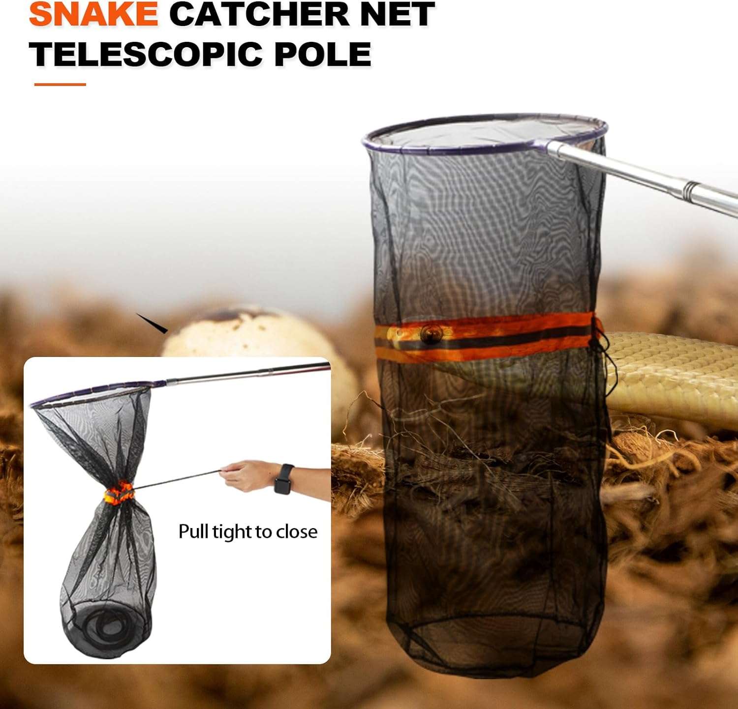 Red atrapa serpientes y culebras telescopica de 100 cm con cierre de seguridad y malla fina.