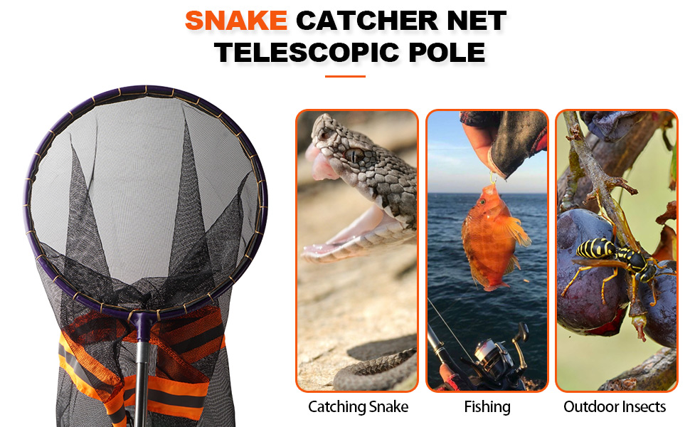 Red atrapa serpientes y culebras telescopica de 100 cm con cierre de seguridad y malla fina.