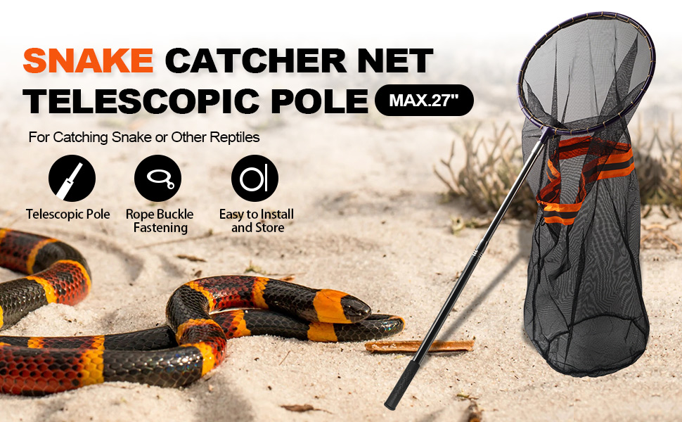 Red atrapa serpientes y culebras telescopica de 100 cm con cierre de seguridad y malla fina.