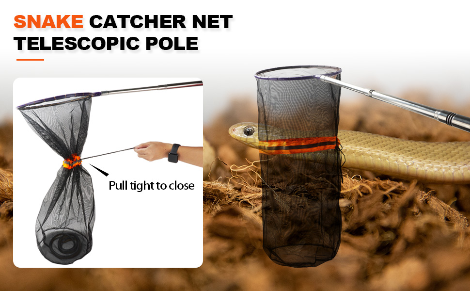 Red atrapa serpientes y culebras telescopica de 100 cm con cierre de seguridad y malla fina.