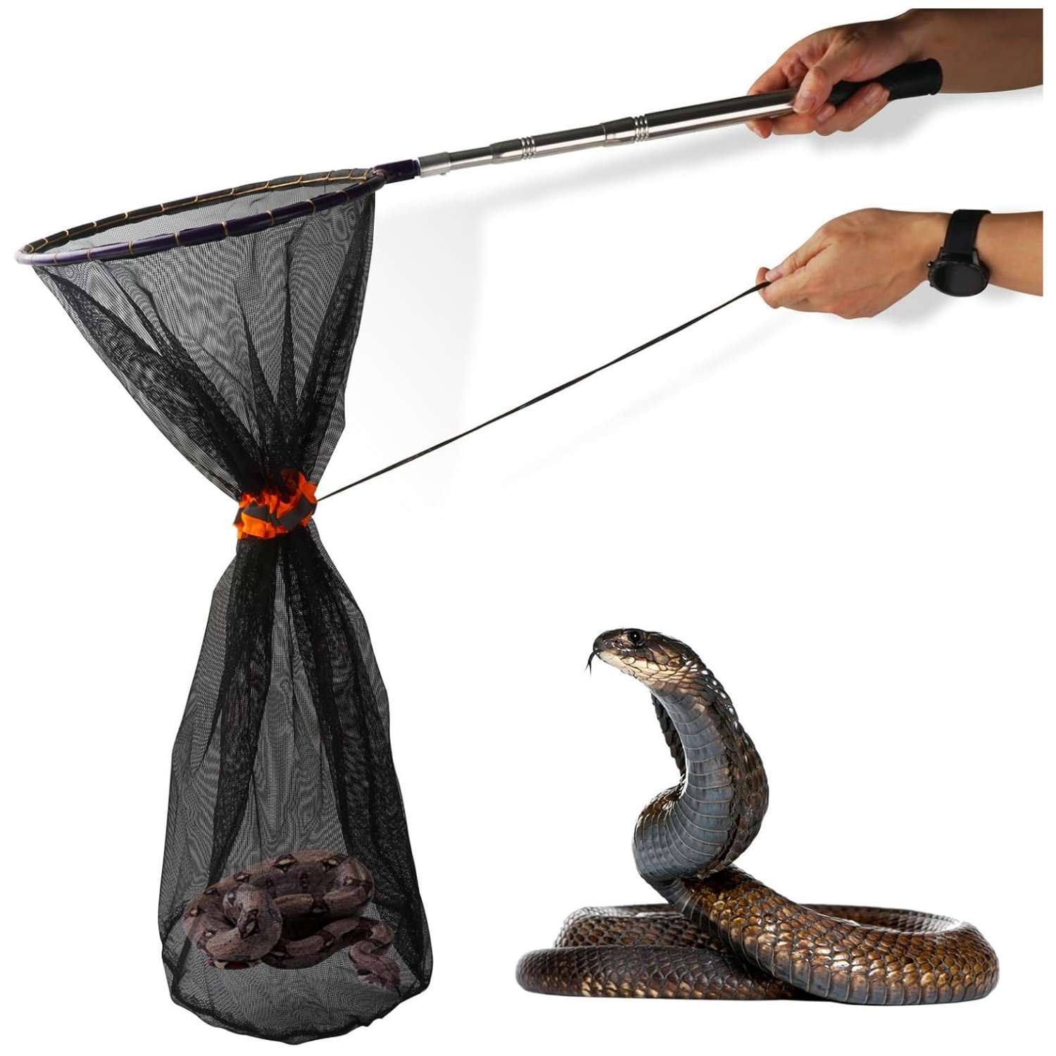 Red atrapa serpientes y culebras telescopica de 100 cm con cierre de seguridad y malla fina.