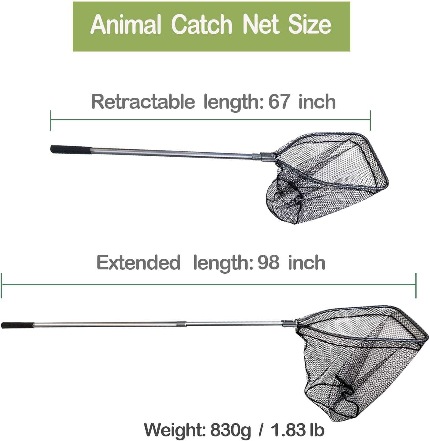 Red de captura animal telescopica de 250 cm con malla de goma suave anti-enredos para perros gatos y aves.
