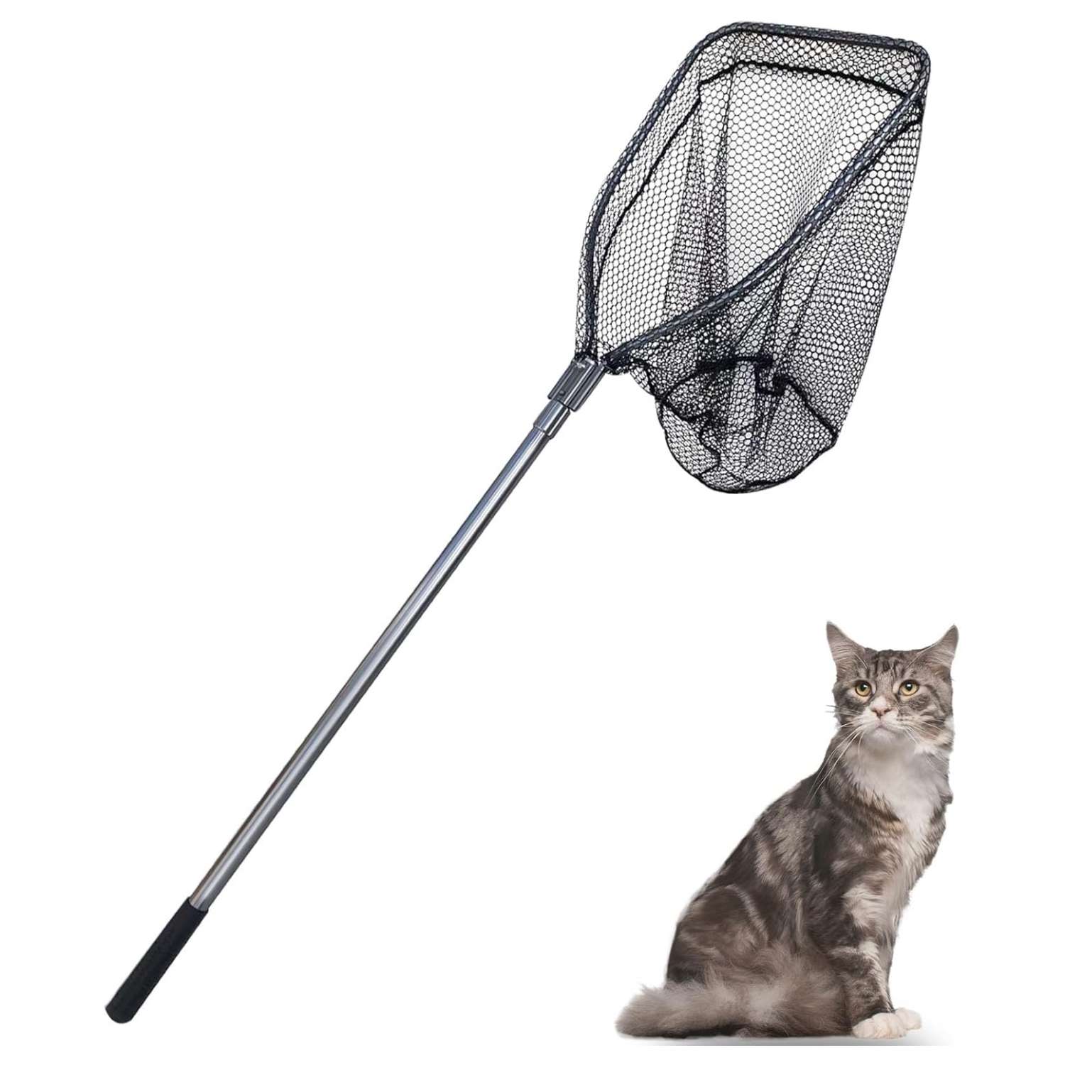 Red de captura animal telescopica de 250 cm con malla de goma suave anti-enredos para perros gatos y aves.