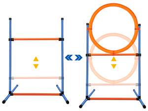 Set de obstaculos agility para perros con vallas aro slalom y caja de pausa. Equipo de adiestramiento ajustable y portatil.