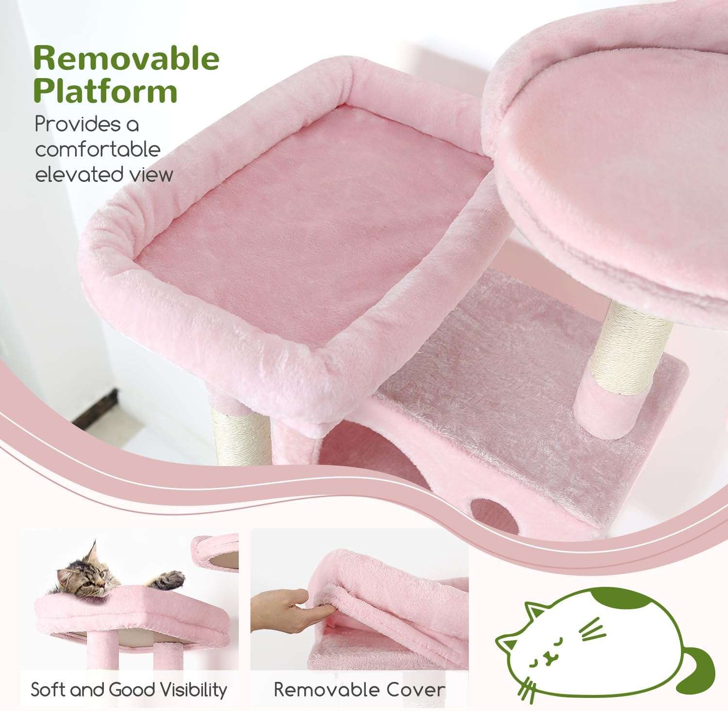 Torre rascador alta de 180 centimetros con juguete de flor colgante. Doble cueva y plataforma amplia para gatos.