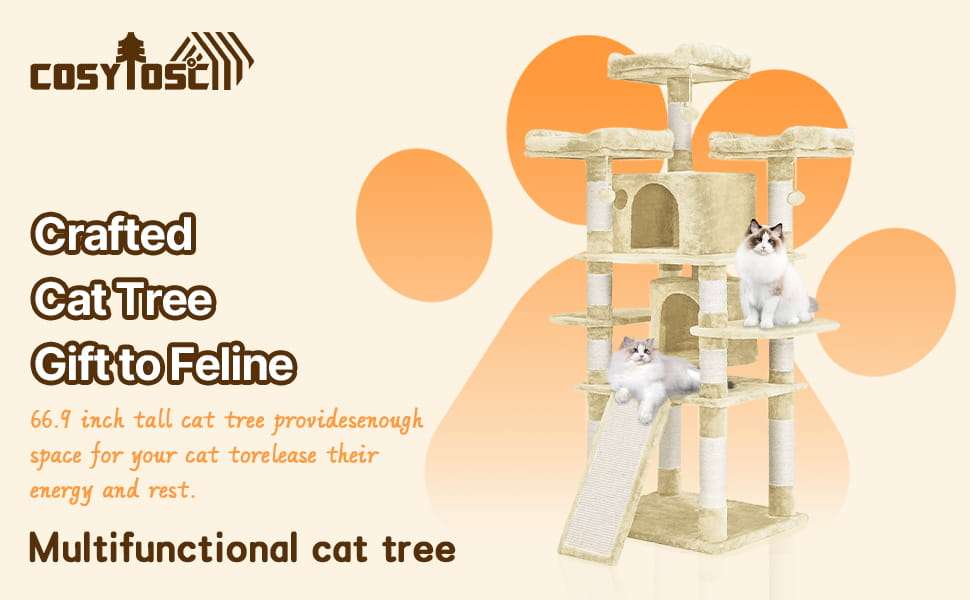 Torre rascador decorativa de 170 centimetros con base reforzada de 60 por 50 cm y sisal natural para gatos.