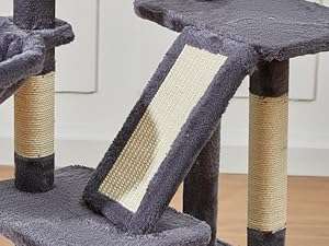 Torre rascador para gatitos de 98 centimetros con cesta de metal y cama nube. Mueble compacto de 3 niveles con sisal.