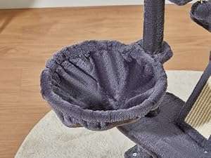 Torre rascador para gatitos de 98 centimetros con cesta de metal y cama nube. Mueble compacto de 3 niveles con sisal.