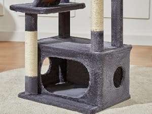 Torre rascador para gatitos de 98 centimetros con cesta de metal y cama nube. Mueble compacto de 3 niveles con sisal.