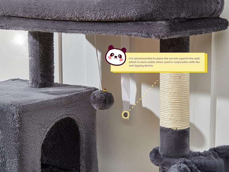 Torre rascador para gatitos de 98 centimetros con cesta de metal y cama nube. Mueble compacto de 3 niveles con sisal.