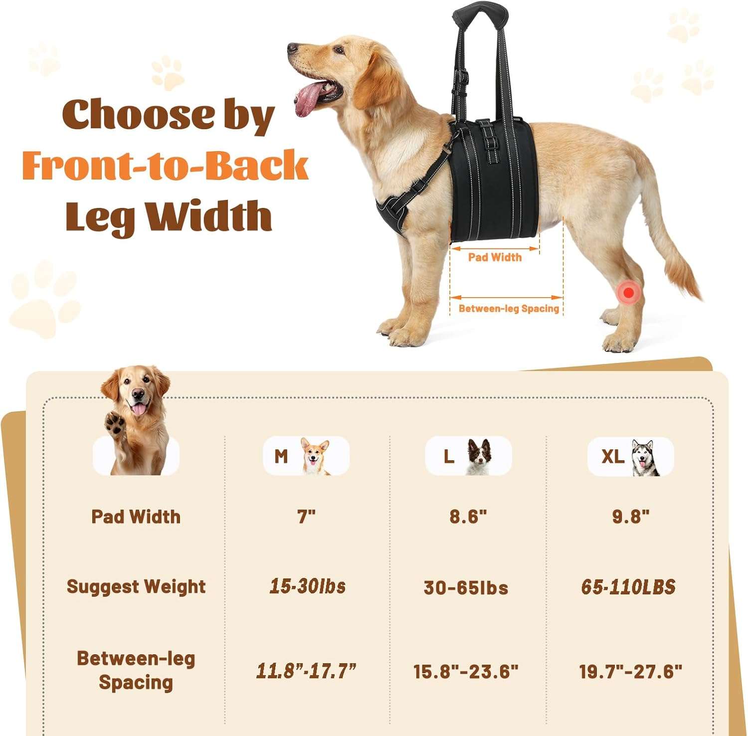 Arnes soporte trasero perro anti escape doble ajuste piel suave displasia cadera post operatorio