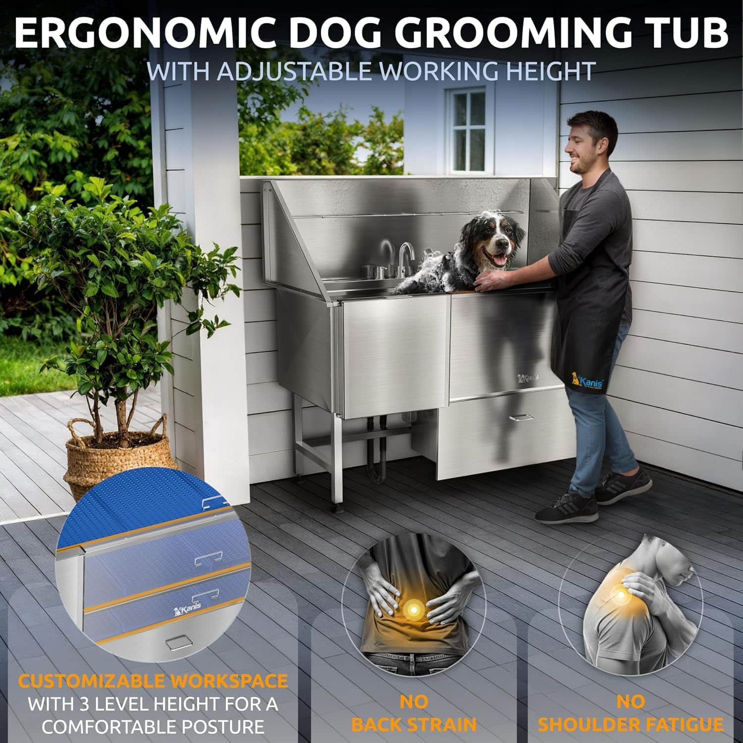 Bañera peluqueria canina acero inoxidable rampa deslizante griferia perros grandes