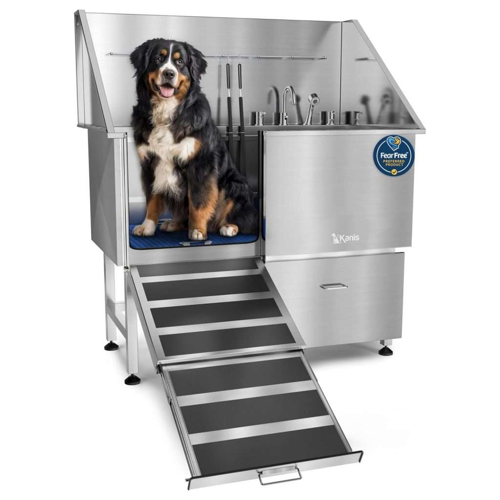 Bañera De Acero Inoxidable 304 Para Mascotas – Estación De Lavado Con Puerta Corrediza, Grifo De Agua Fría Y Caliente, Ideal Para Perros Y Gatos De Hasta 30 Kg O Más