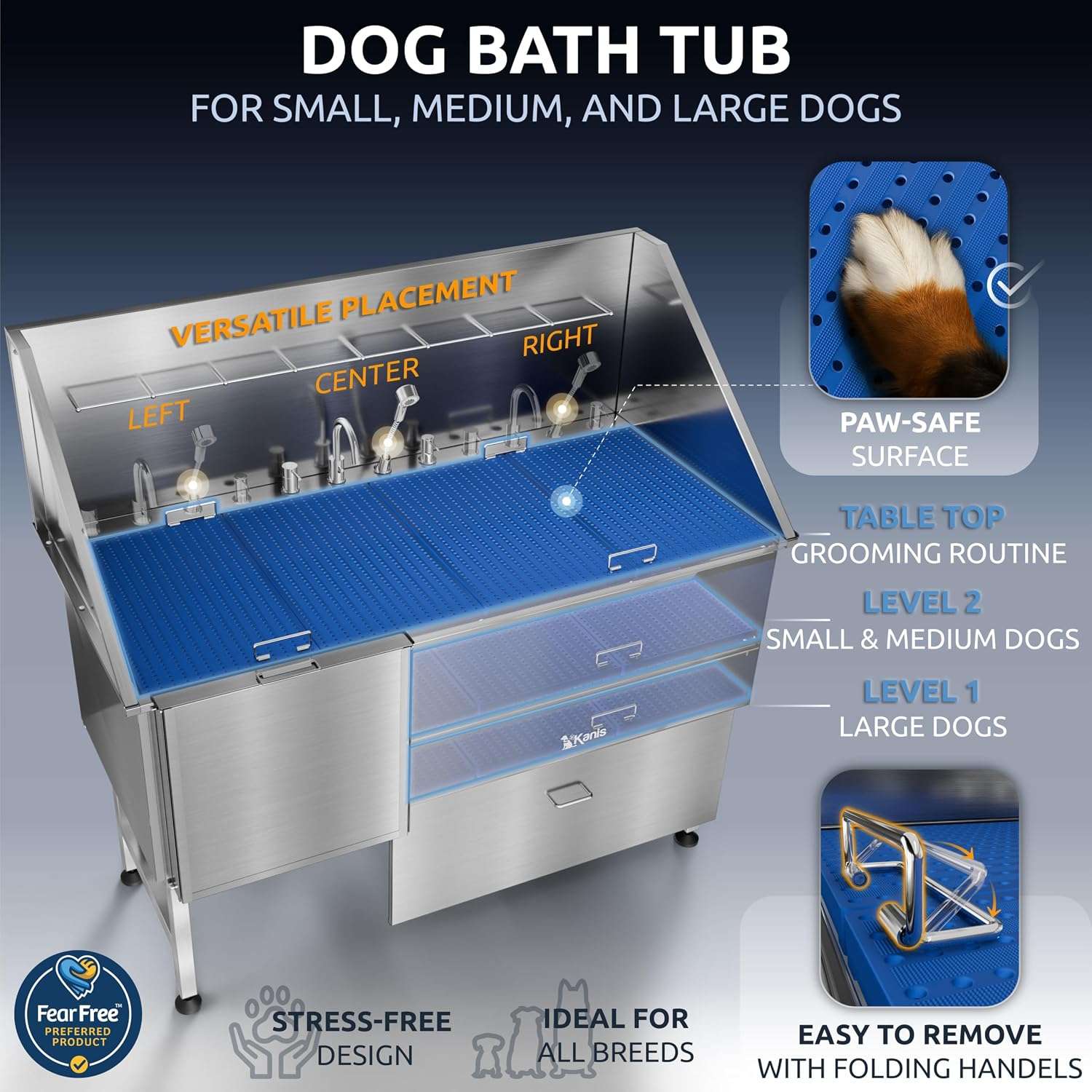 Bañera peluqueria canina acero inoxidable rampa deslizante griferia perros grandes