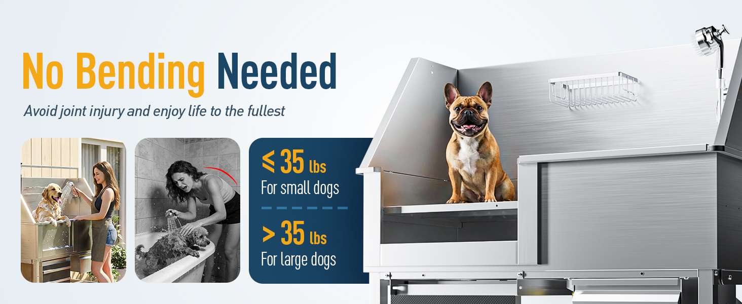 Bañera profesional acero inoxidable altura ajustable cajon almacenamiento rampa perros