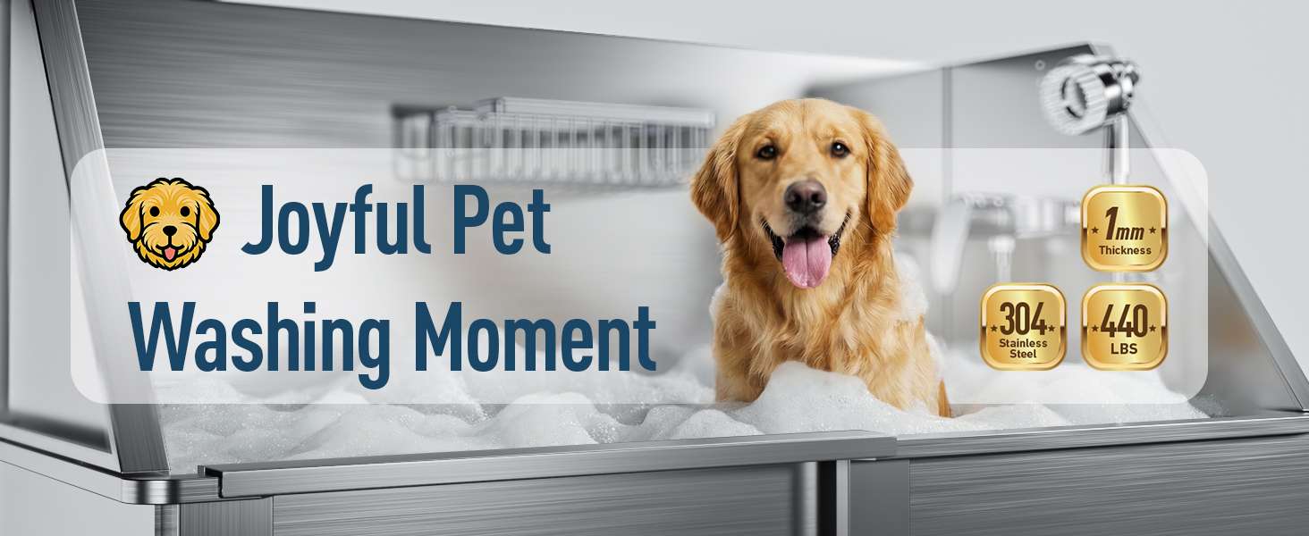 Bañera profesional acero inoxidable altura ajustable cajon almacenamiento rampa perros