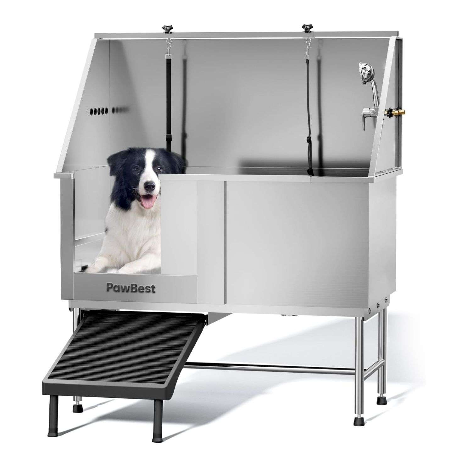 Bañera profesional acero inoxidable anti fugas puerta corredera rampa oculta perros