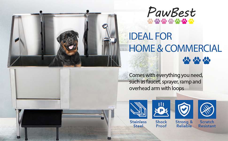 Bañera profesional acero inoxidable anti fugas puerta corredera rampa oculta perros