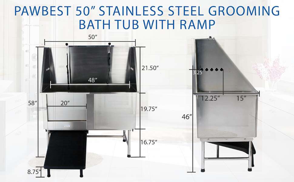 Bañera profesional acero inoxidable anti fugas puerta corredera rampa oculta perros