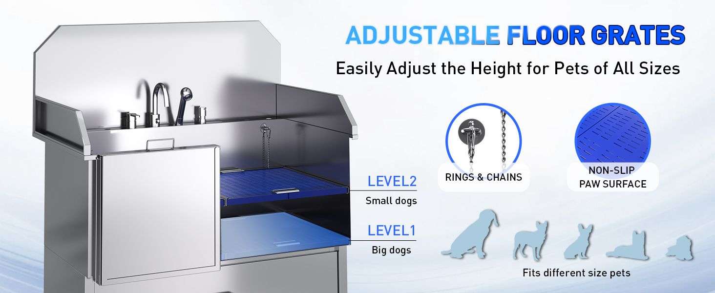 Bañera profesional acero inoxidable 304 cajon almacenamiento rampa telescopica perros grandes