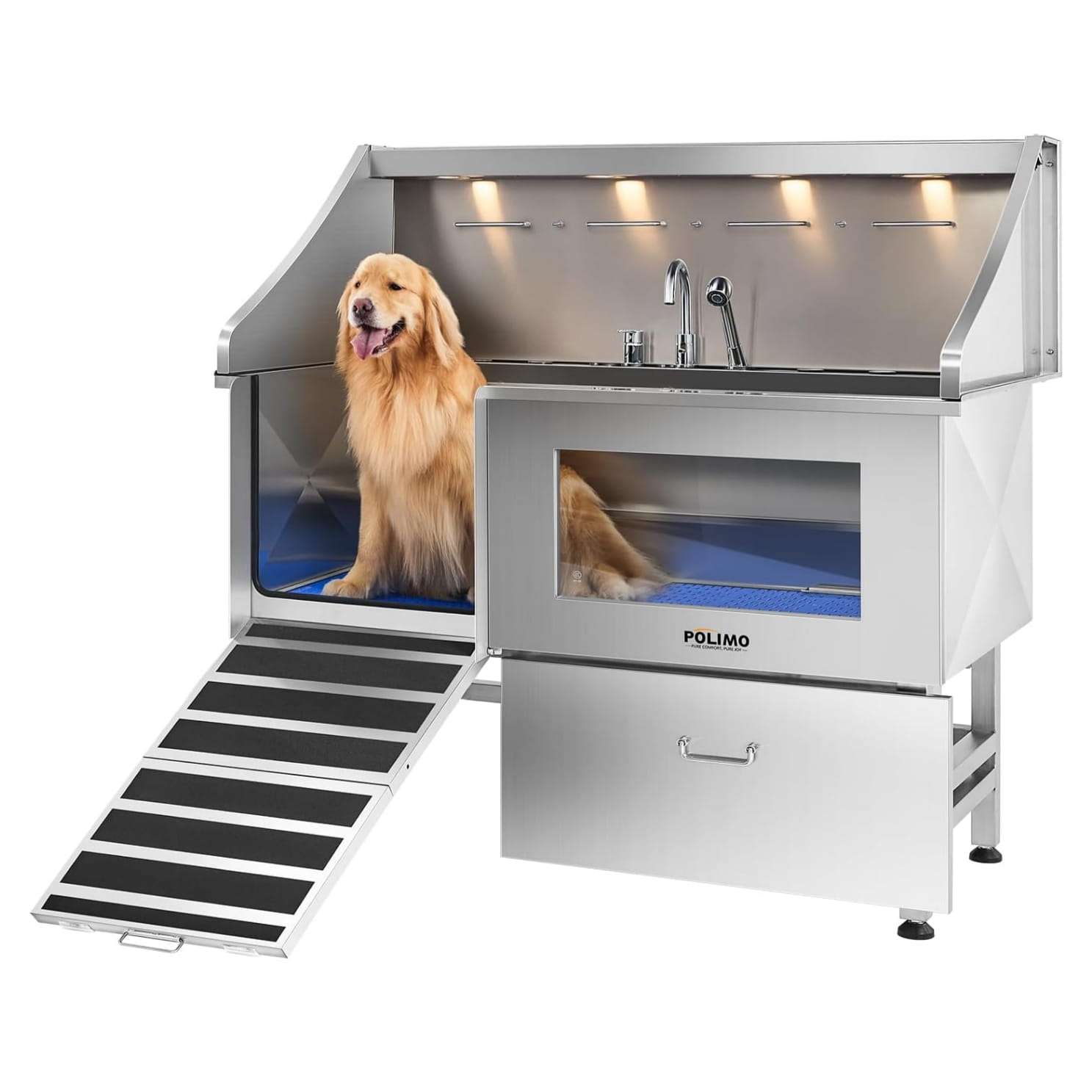 Bañera profesional acero inoxidable luz led ventana vidrio templado perros