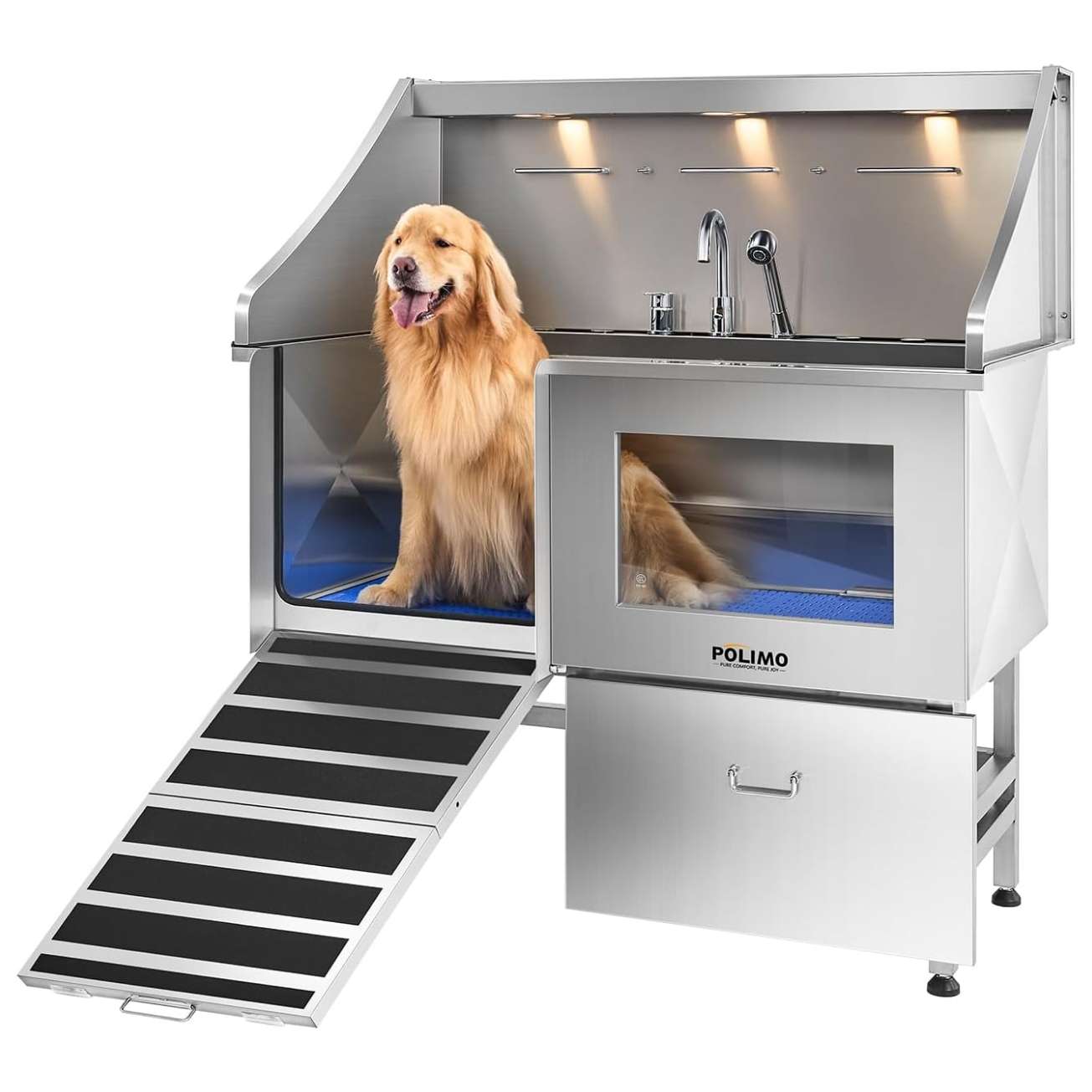 Bañera profesional acero inoxidable luz led ventana vidrio templado perros