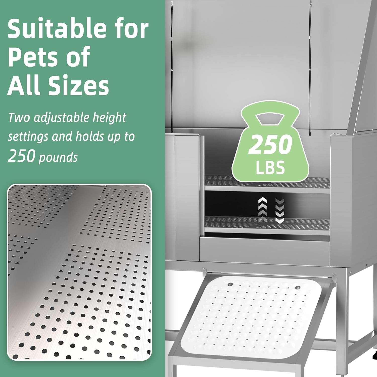 Bañera profesional acero inoxidable altura ajustable perros grandes rampa retractil