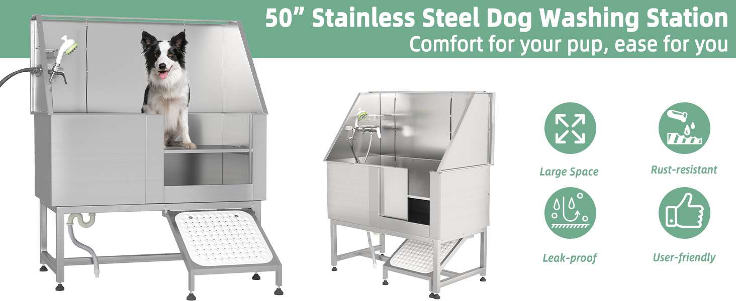 Bañera profesional acero inoxidable altura ajustable perros grandes rampa retractil