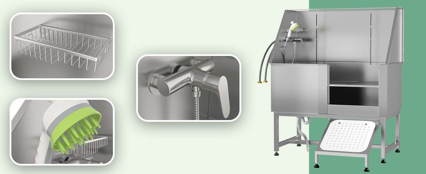 Bañera profesional acero inoxidable altura ajustable perros grandes rampa retractil