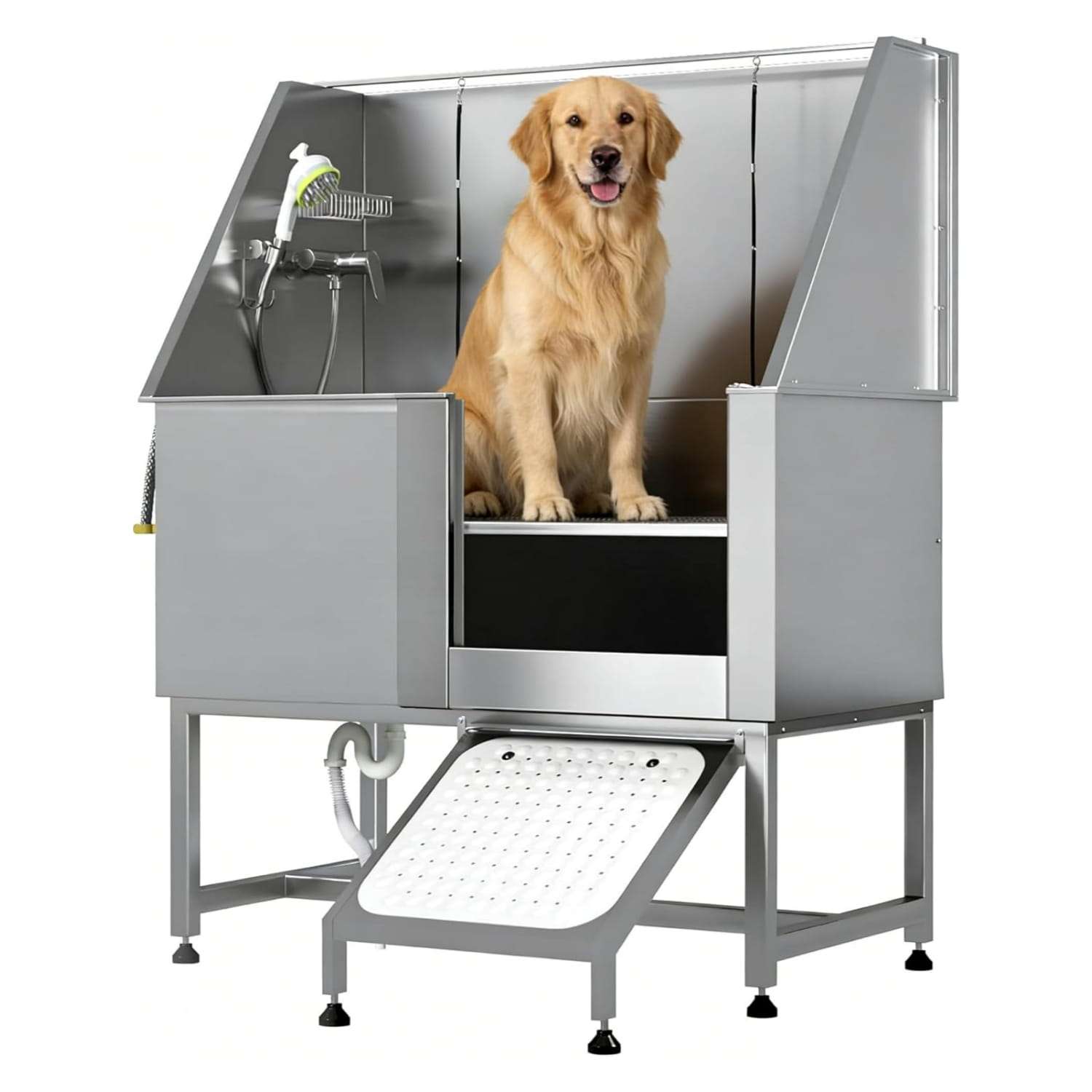 Bañera profesional acero inoxidable altura ajustable perros grandes rampa retractil