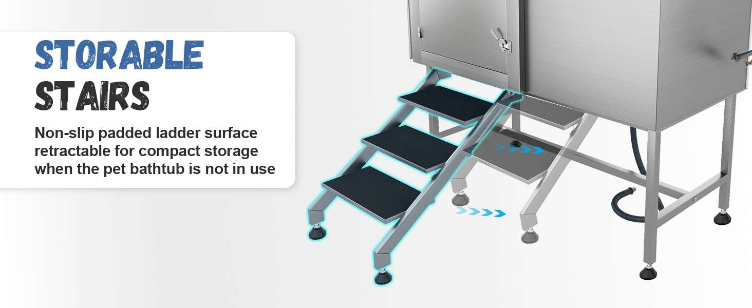Bañera Profesional Compacta Acero para Mascotas con Escalera - Grifería 3 Velocidades y Trampa de Pelo - Imagen 13