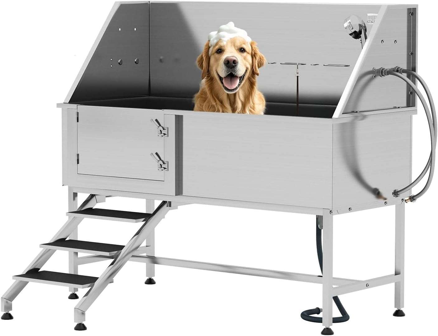 Bañera Profesional Compacta Acero para Mascotas con Escalera - Grifería 3 Velocidades y Trampa de Pelo - Imagen 19