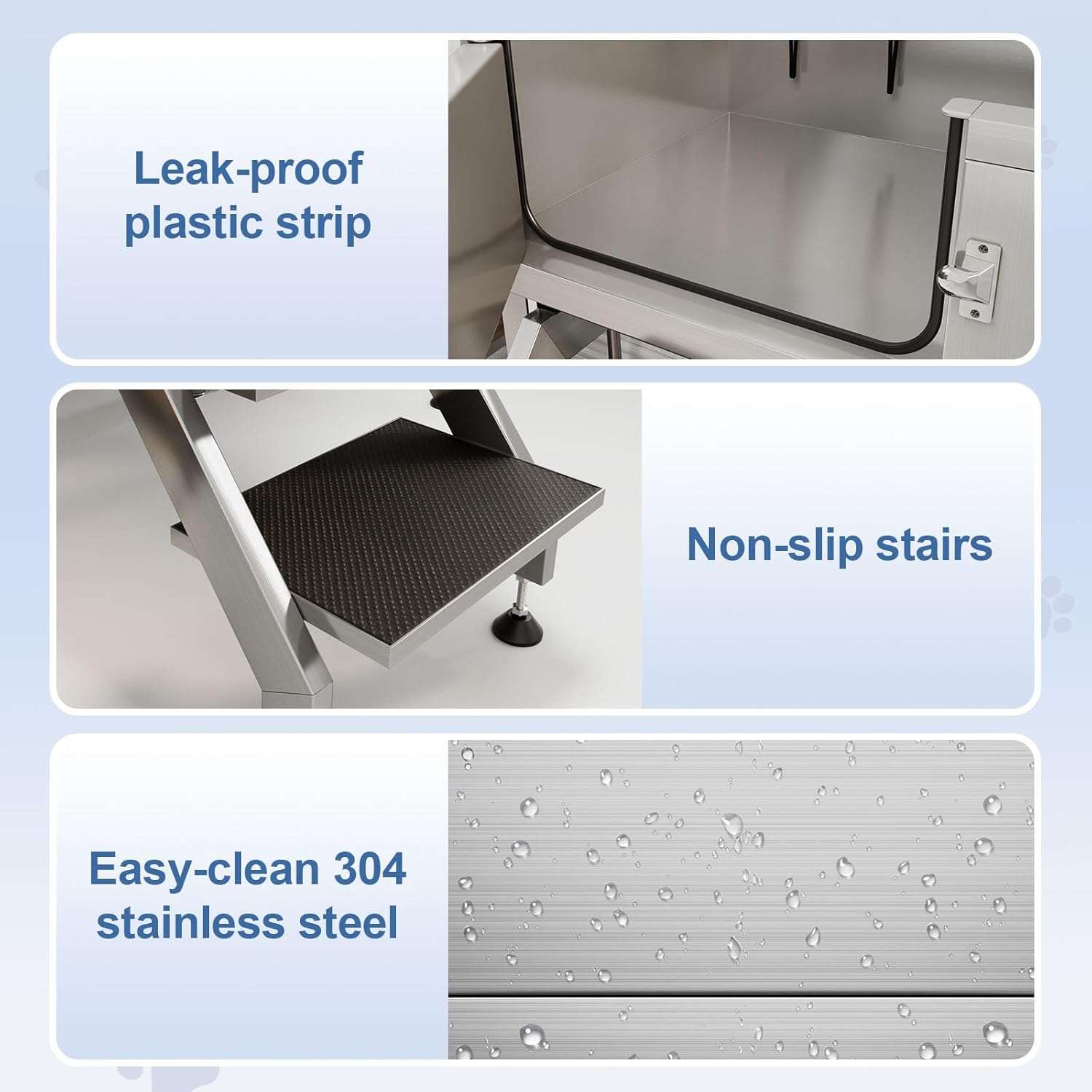 Bañera Profesional Compacta Acero para Mascotas con Escalera - Grifería 3 Velocidades y Trampa de Pelo - Imagen 3