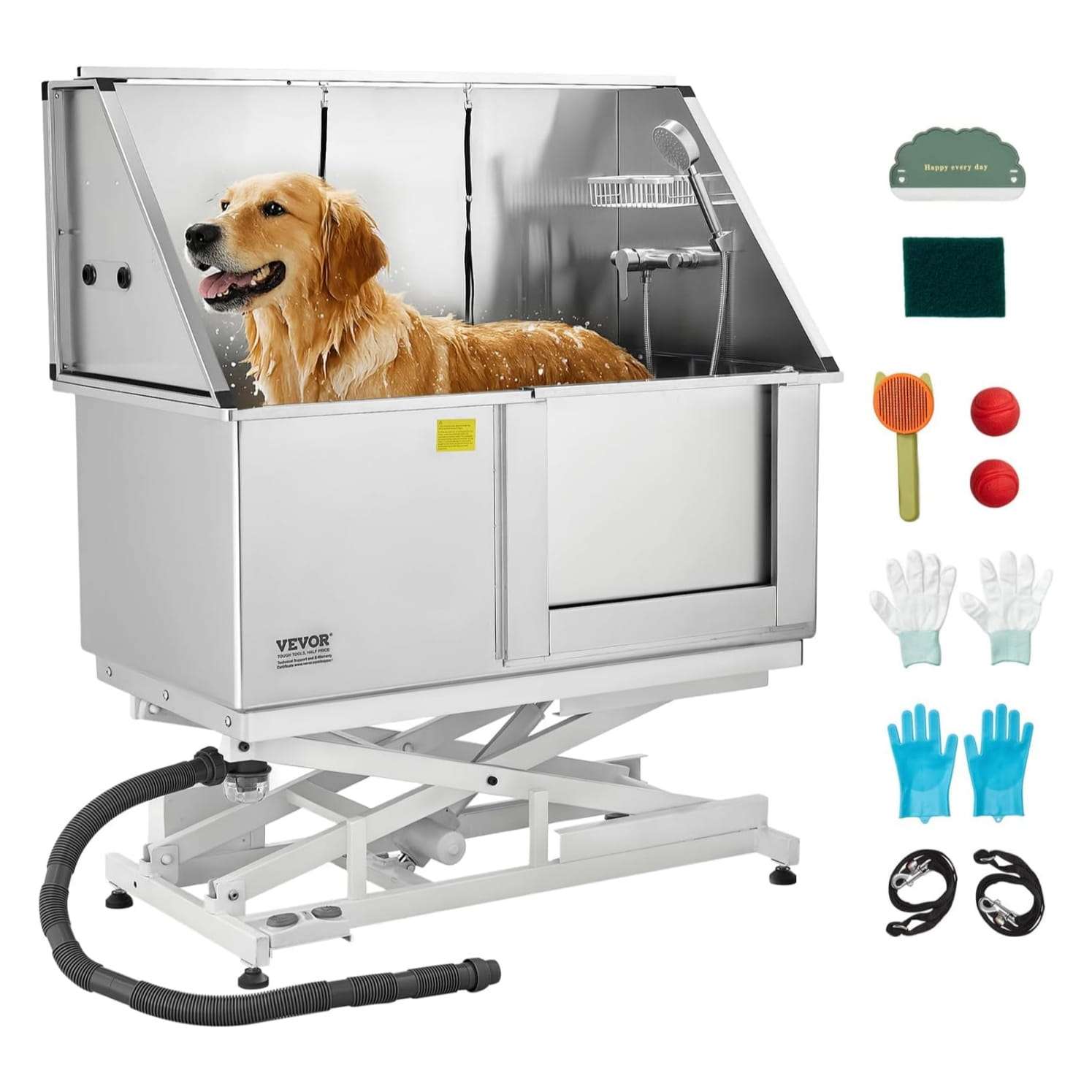 Bañera electrica perros grandes 150kg elevacion pedal acero inoxidable griferia profesional