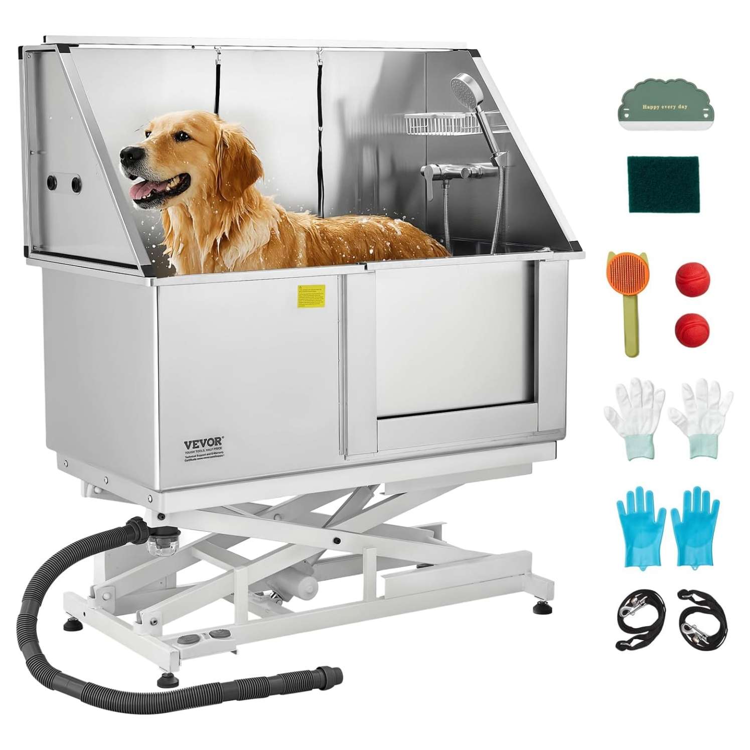 Bañera electrica perros grandes 150kg elevacion pedal acero inoxidable griferia profesional