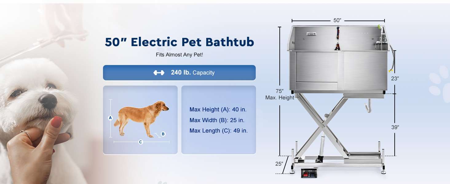 Bañera electrica perros medianos pequeños acero inoxidable 134cm altura ajustable