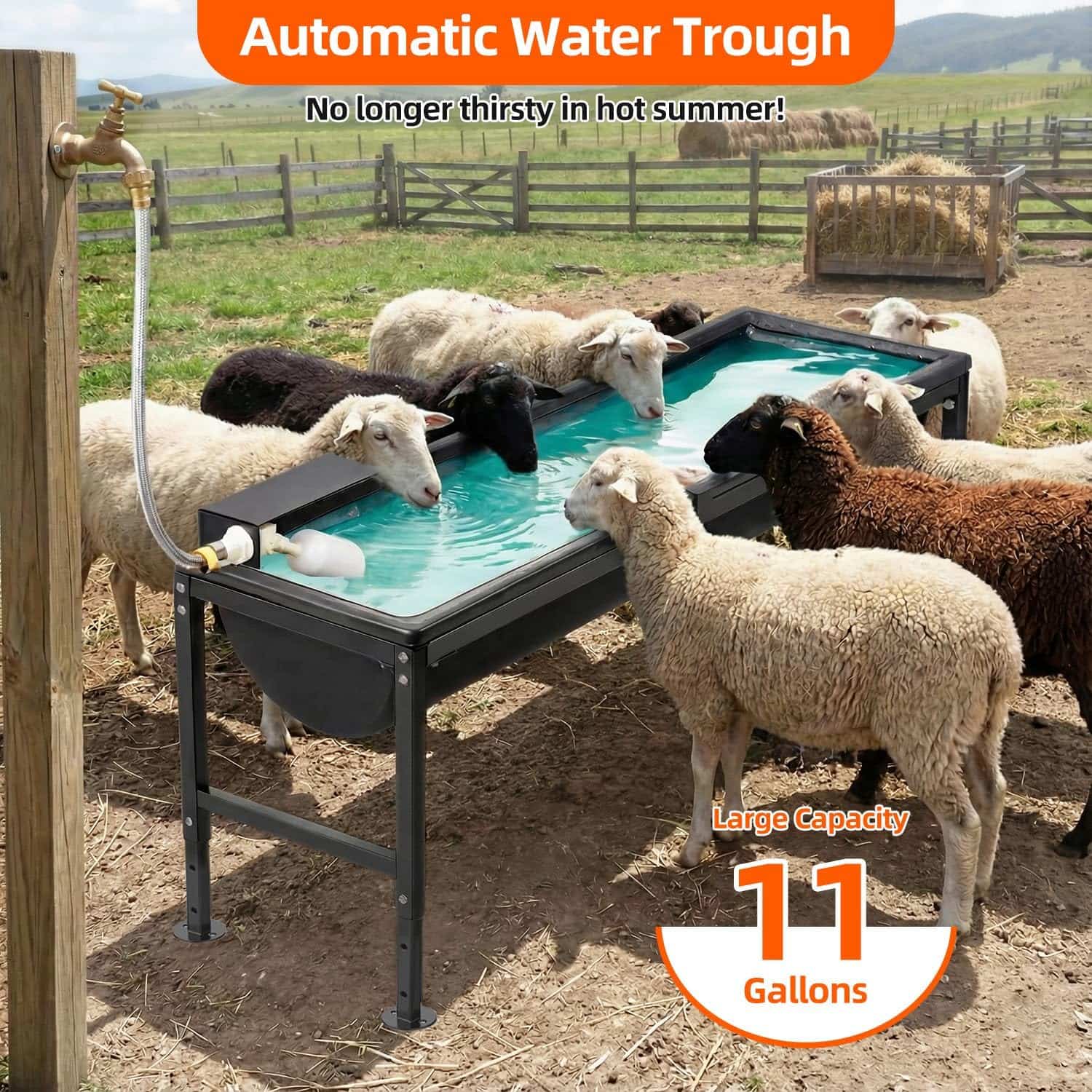 Bebedero automatico para caballos y ovejas de 42 litros con conexion a agua y soporte galvanizado