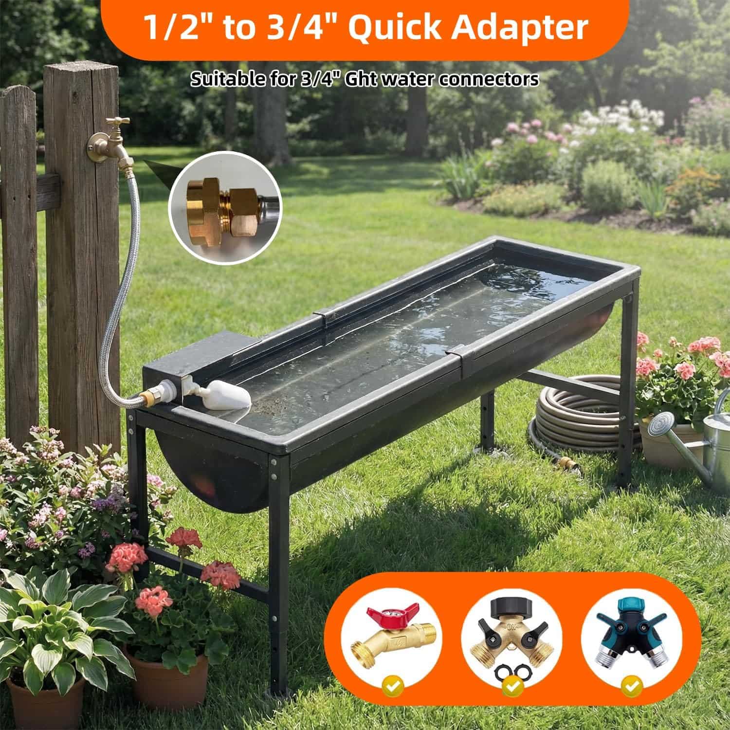 Bebedero automatico para caballos y ovejas de 42 litros con conexion a agua y soporte galvanizado