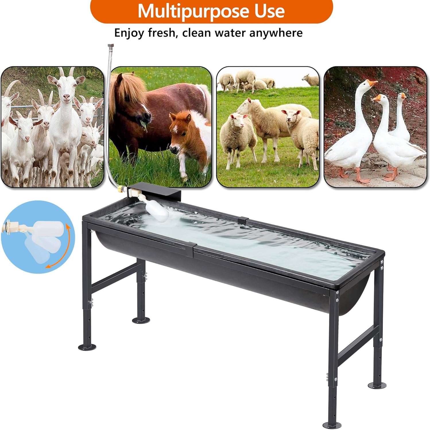 Bebedero automatico para caballos y ovejas de 42 litros con conexion a agua y soporte galvanizado