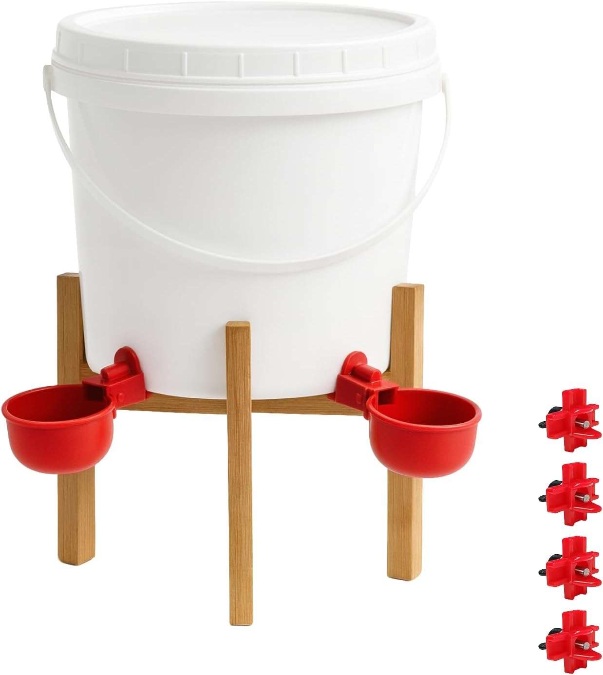 Bebedero de crianza 4 litros con soporte de patas ajustables para gallinas y patos tazas y niples.