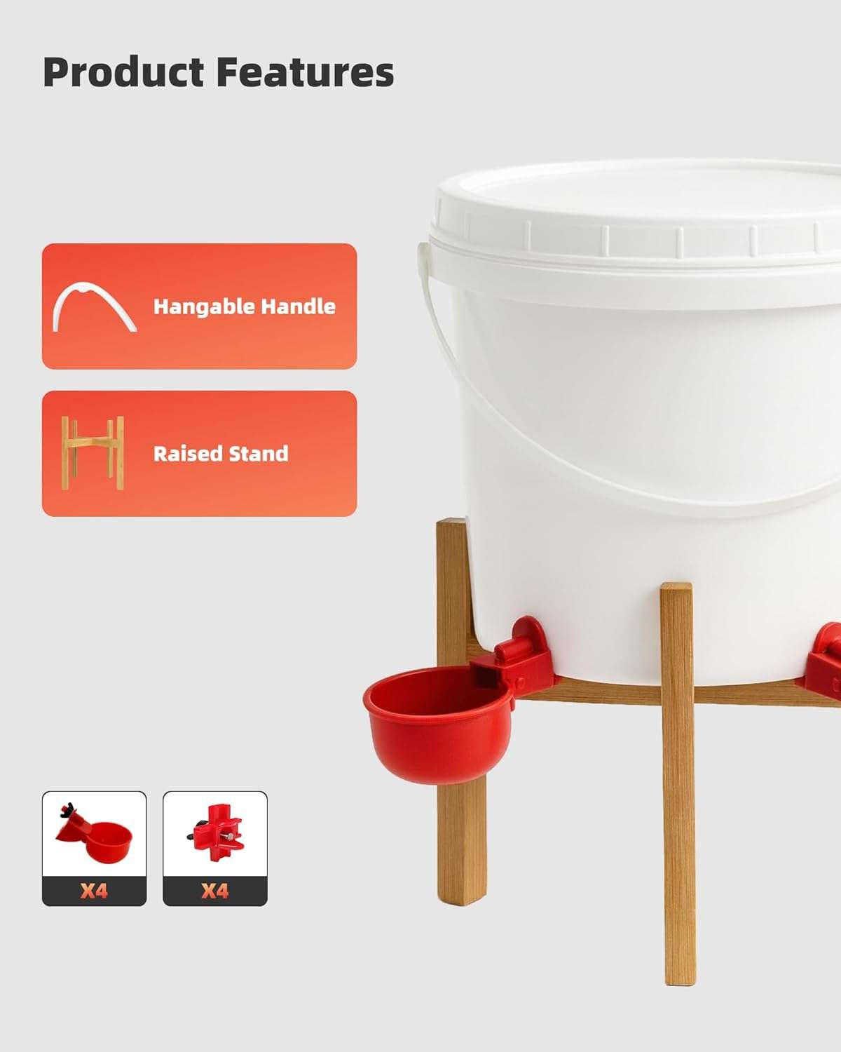 Bebedero de crianza 4 litros con soporte de patas ajustables para gallinas y patos tazas y niples.