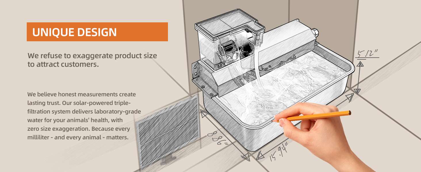 Bebedero solar de exterior de 3 litros en acero inoxidable para perros y ganado con sistema de relleno automatico.