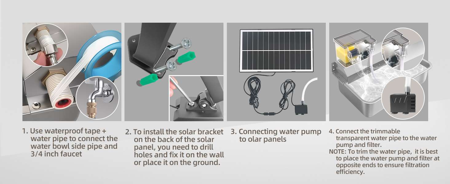 Bebedero solar de exterior de 3 litros en acero inoxidable para perros y ganado con sistema de relleno automatico.
