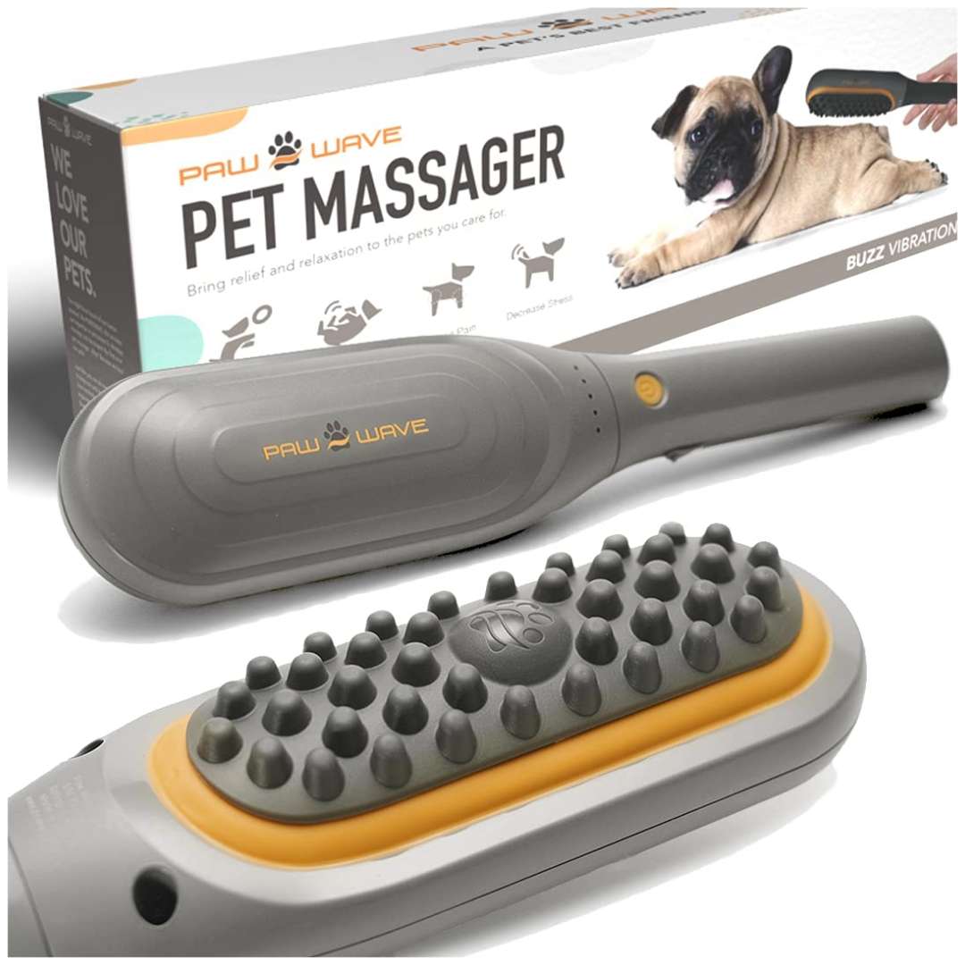 Cepillo masajeador veterinario con vibracion para perros con dolor articular y estres