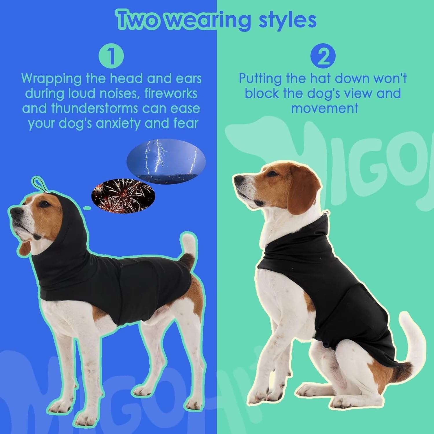 Chaleco anti ansiedad perro con capucha 2 en 1 compresion calmante fuegos artificiales separacion