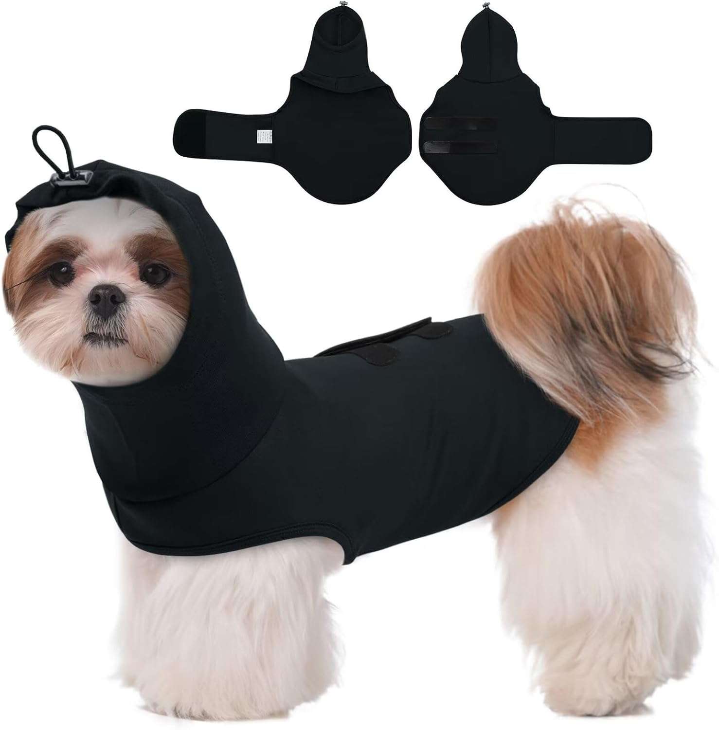 Chaleco anti ansiedad perro con capucha 2 en 1 compresion calmante fuegos artificiales separacion