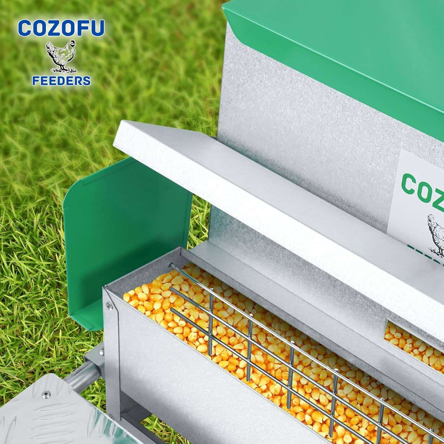 Comedero automatico tipo tolva para gallinas de 11 kg y 18 kg con sistema anti desperdicio.